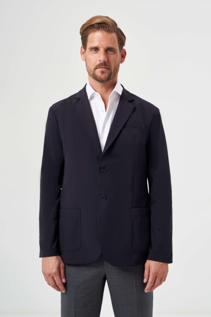 Regular Fit Mono Yaka Lacivert Erkek Spor Ceket 