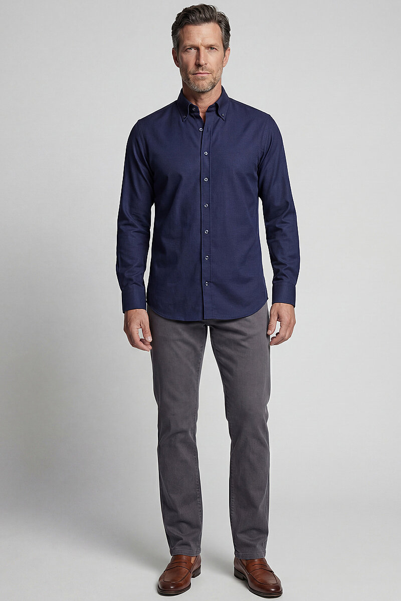 Regular Fit Pal Yaka Pamuk Lacivert Spor Erkek Gömlek - 5