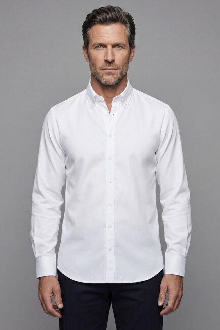 Regular Fit Pamuk Beyaz Erkek Gömlek - 1