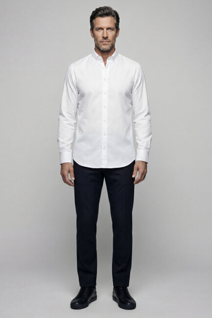 Regular Fit Pamuk Beyaz Erkek Gömlek - 4
