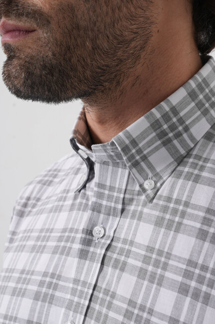 Regular Fit Pamuk Gri Erkek Gömlek - 6