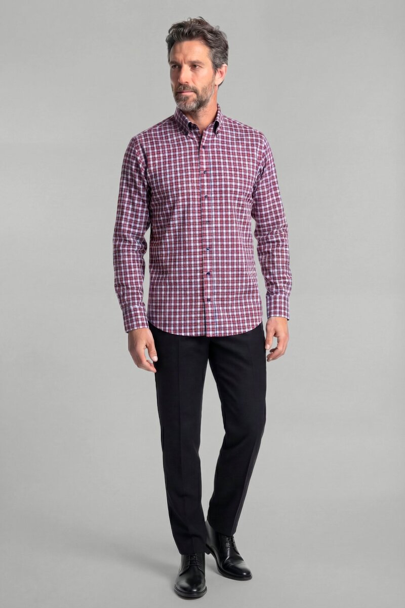 Regular Fit Pamuk Kırmızı Erkek Gömlek - 4