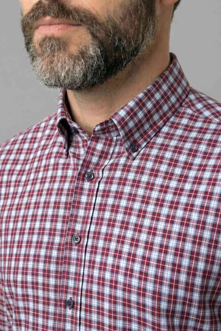 Regular Fit Pamuk Kırmızı Erkek Gömlek - 3