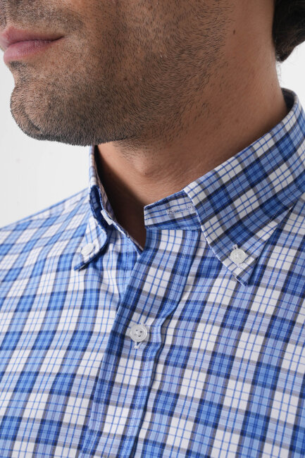 Regular Fit Pamuk Koyu Mavi Erkek Gömlek - 5