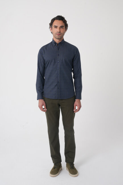 Regular Fit Pamuk Lacivert Erkek Gömlek - 3