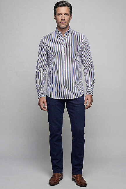 Regular Fit Pamuk Lacivert Kahve Erkek Gömlek - 5