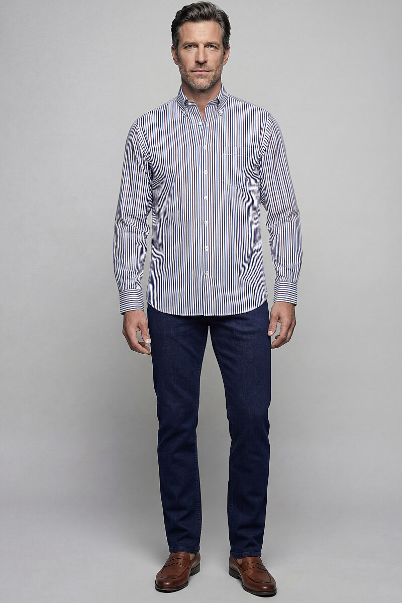 Regular Fit Pamuk Lacivert Kahve Erkek Gömlek - 5