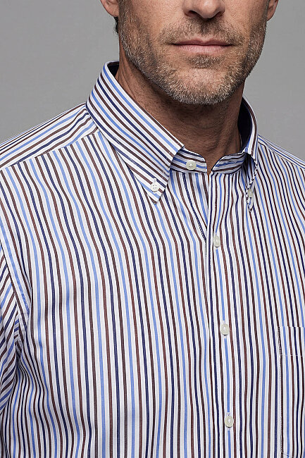 Regular Fit Pamuk Lacivert Kahve Erkek Gömlek - 3