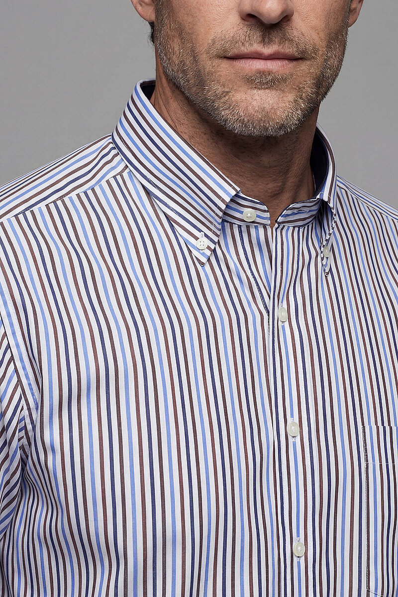 Regular Fit Pamuk Lacivert Kahve Erkek Gömlek - 3