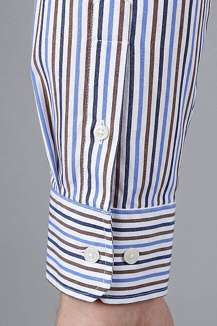 Regular Fit Pamuk Lacivert Kahve Erkek Gömlek - 4