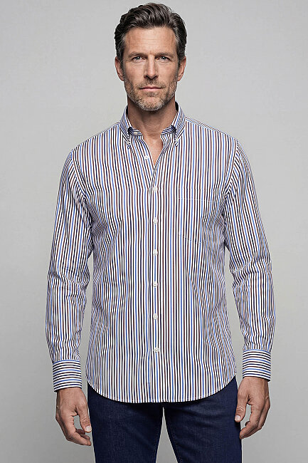 Regular Fit Pamuk Lacivert Kahve Erkek Gömlek - 1