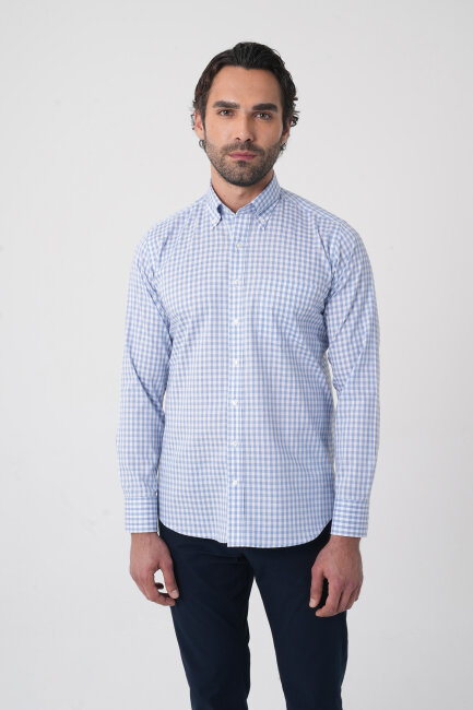 Regular Fit Pamuk Mavi Erkek Gömlek