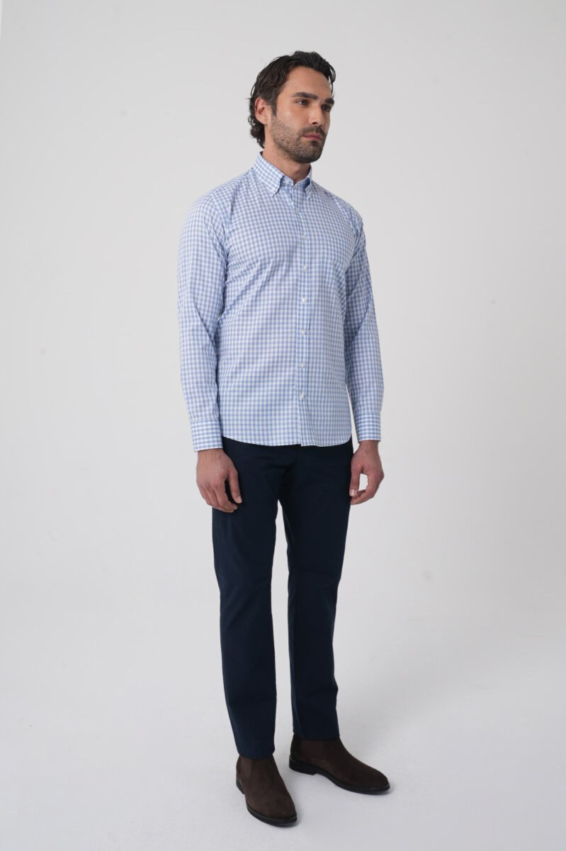 Regular Fit Pamuk Mavi Erkek Gömlek - 4