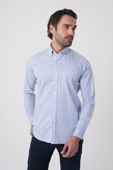 Regular Fit Pamuk Mavi Erkek Gömlek (1)