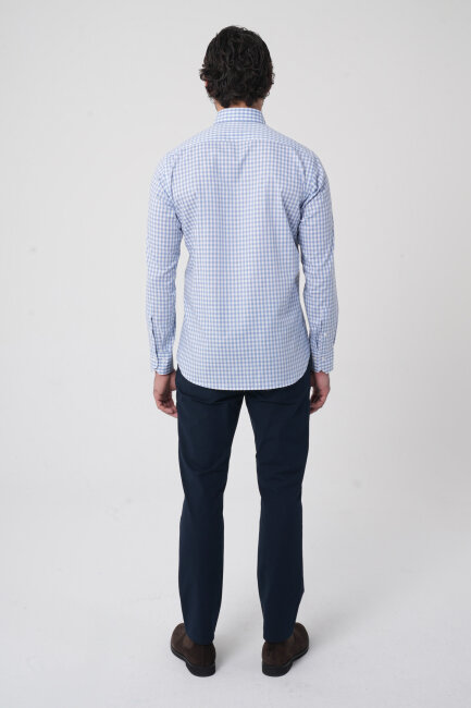 Regular Fit Pamuk Mavi Erkek Gömlek - 5
