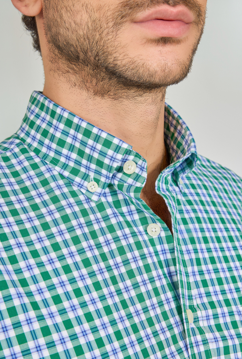 Regular Fit Paşa Yaka Pamuk Yeşil Erkek Gömlek - 4