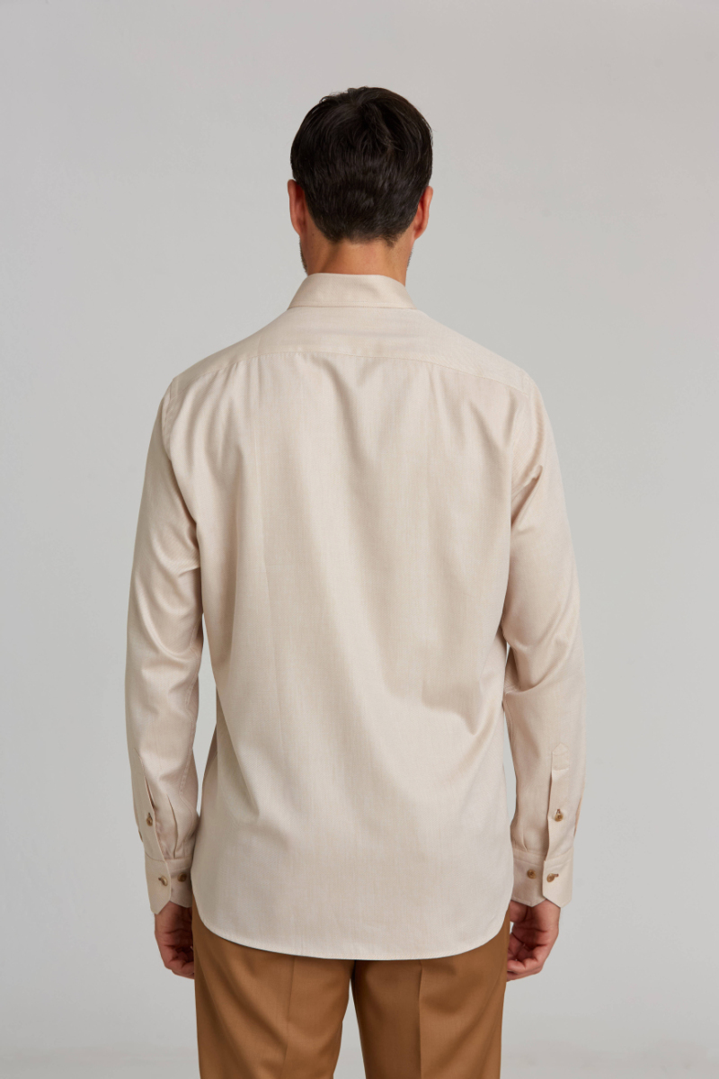 Regular Fit Paşa Yaka Bej Basic Spor Erkek Gömlek - 2