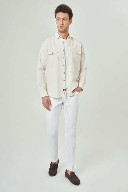 Regular Fit Paşa Yaka Bej Spor Erkek Gömlek - 5