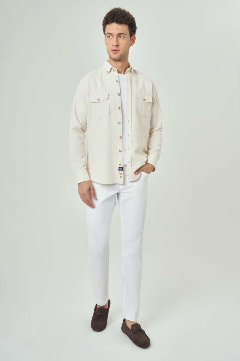 Regular Fit Paşa Yaka Bej Spor Erkek Gömlek - 5