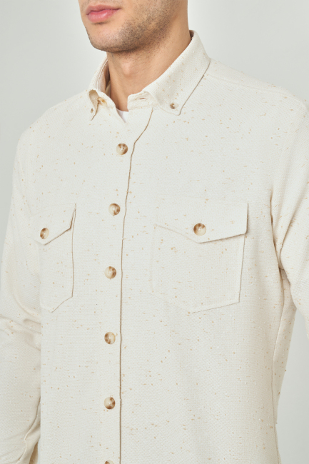 Regular Fit Paşa Yaka Bej Spor Erkek Gömlek - 3