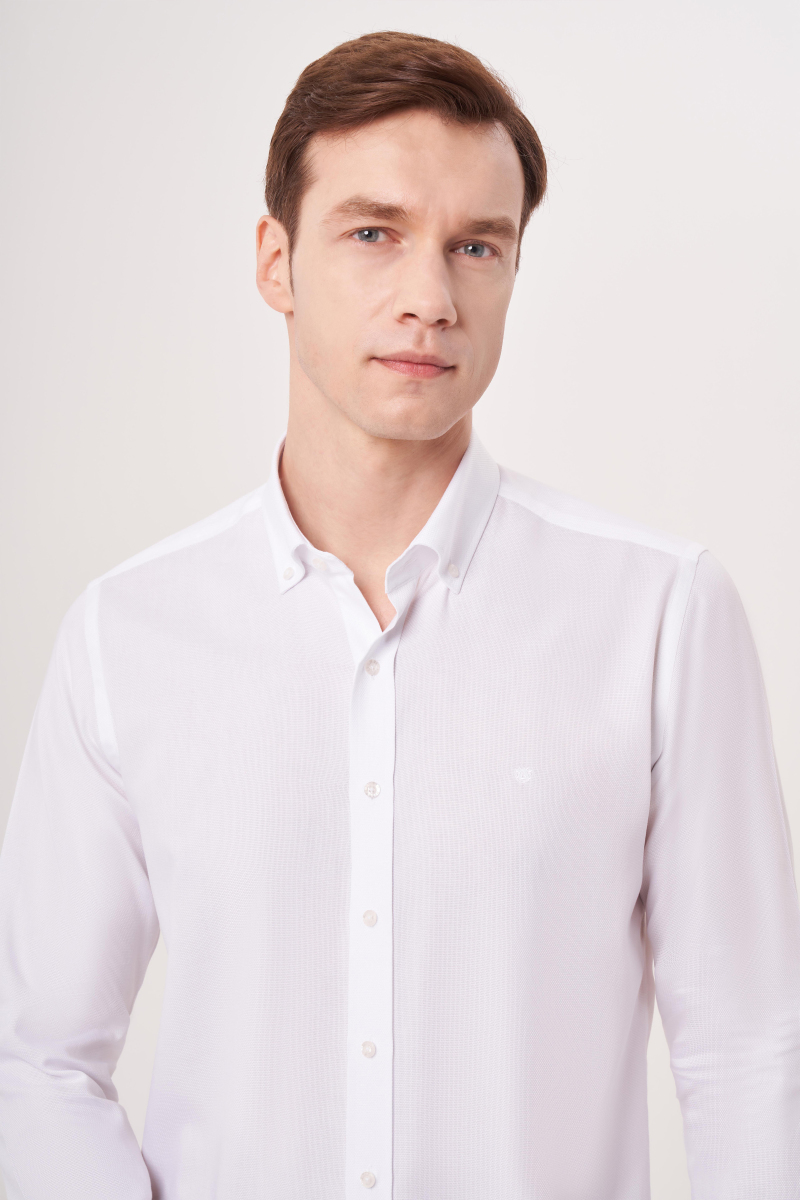 Regular Fit Paşa Yaka Beyaz Erkek Gömlek - 3