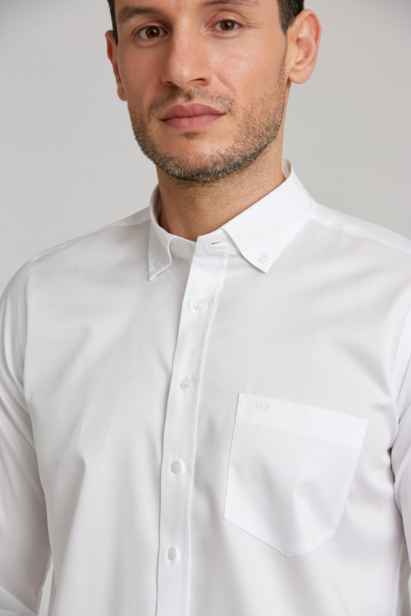 Regular Fit Paşa Yaka Beyaz Spor Basic Erkek Gömlek - 4