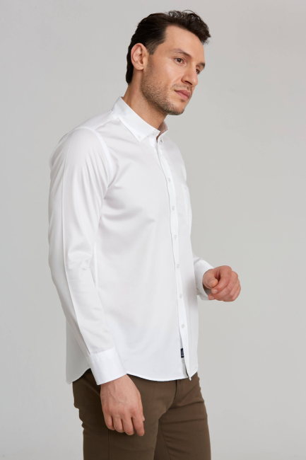 Regular Fit Paşa Yaka Beyaz Spor Basic Erkek Gömlek - 5