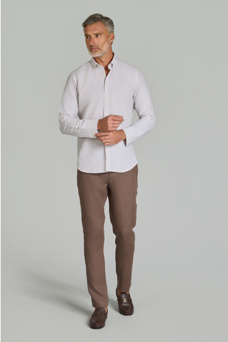 Regular Fit Paşa Yaka Cepsiz Açık Kahve Erkek Gömlek (1)