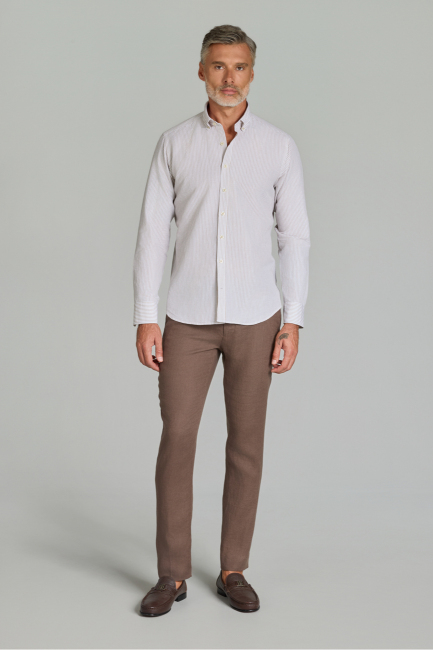 Regular Fit Paşa Yaka Cepsiz Açık Kahve Erkek Gömlek