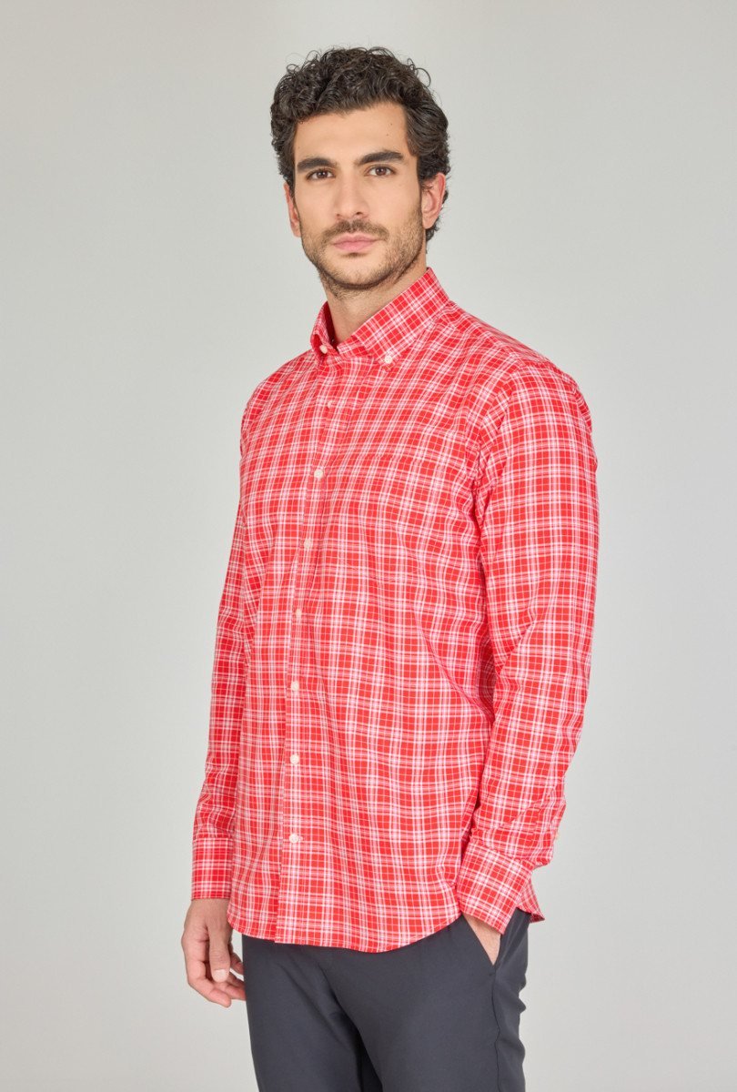 Regular Fit Paşa Yaka Cepsiz Kırmızı Pamuk Erkek Gömlek (1)