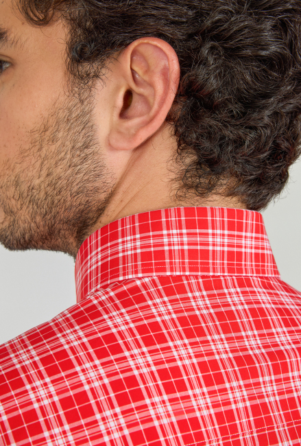 Regular Fit Paşa Yaka Cepsiz Kırmızı Pamuk Erkek Gömlek - 5