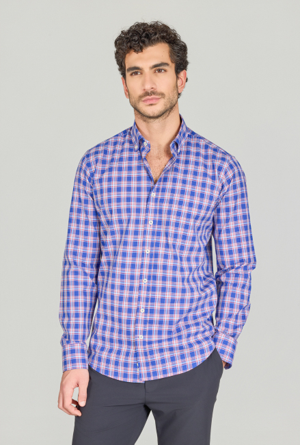 Regular Fit Paşa Yaka Cepsiz Lacivert Pamuk Erkek Gömlek