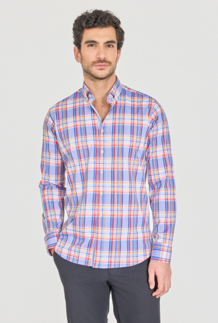 Regular Fit Paşa Yaka Cepsiz Mavi Pamuk Erkek Gömlek