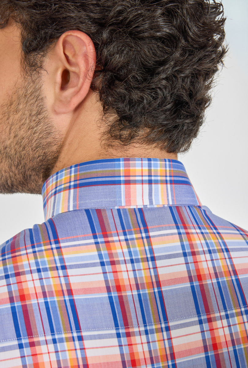 Regular Fit Paşa Yaka Cepsiz Mavi Pamuk Erkek Gömlek - 4