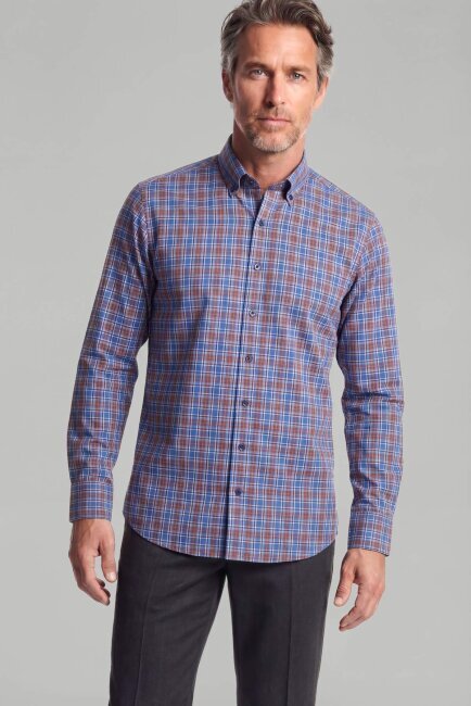 Regular Fit Paşa Yaka Cepsiz Pamuk Kahve Erkek Gömlek - 1