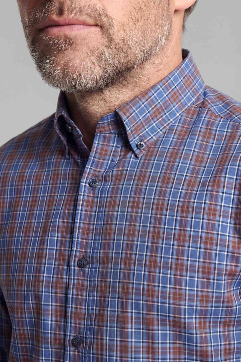 Regular Fit Paşa Yaka Cepsiz Pamuk Kahve Erkek Gömlek - 3