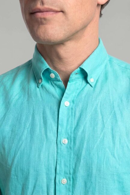 Regular Fit Paşa Yaka Cepsiz Sedef Düğmeli Açık Yeşil Erkek Gömlek - 3