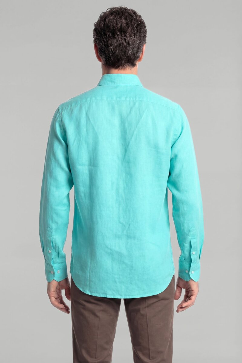 Regular Fit Paşa Yaka Cepsiz Sedef Düğmeli Açık Yeşil Erkek Gömlek - 2