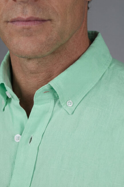 Regular Fit Paşa Yaka Cepsiz Sedef Düğmeli Su Yeşili Erkek Gömlek - 3