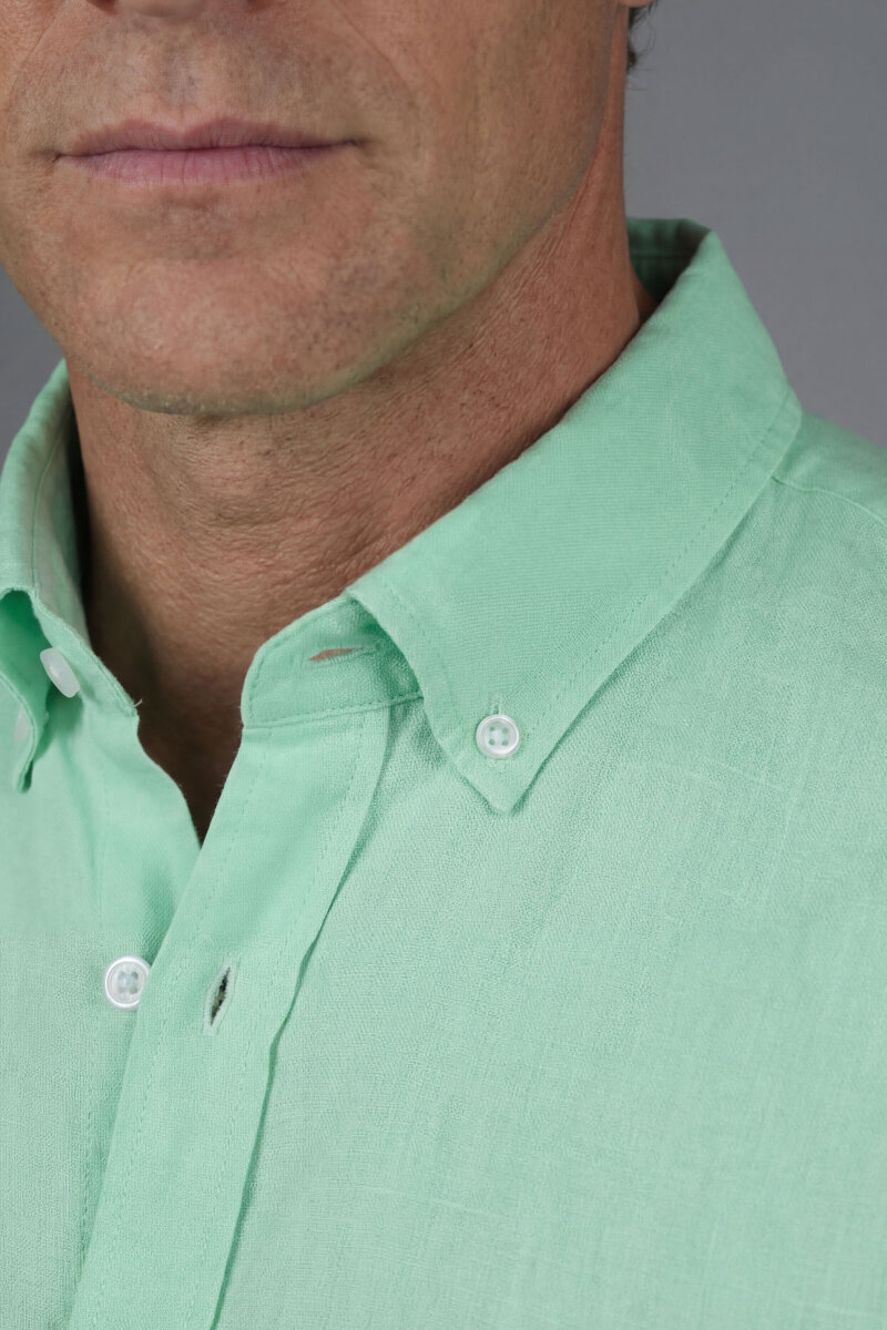 Regular Fit Paşa Yaka Cepsiz Sedef Düğmeli Su Yeşili Erkek Gömlek - 3