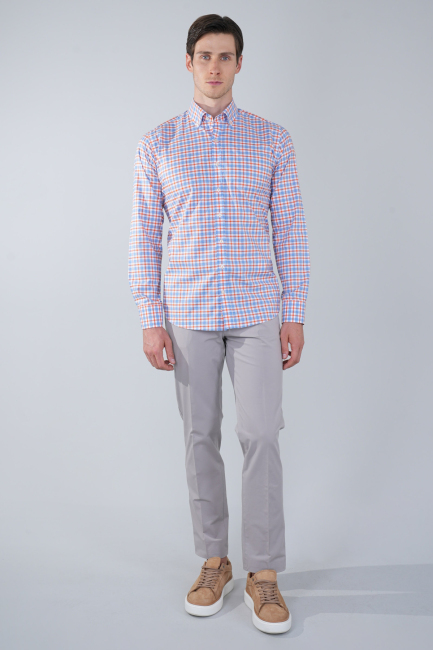 Regular Fit Paşa Yaka Cepsiz Turuncu Pamuk Erkek Gömlek - 5