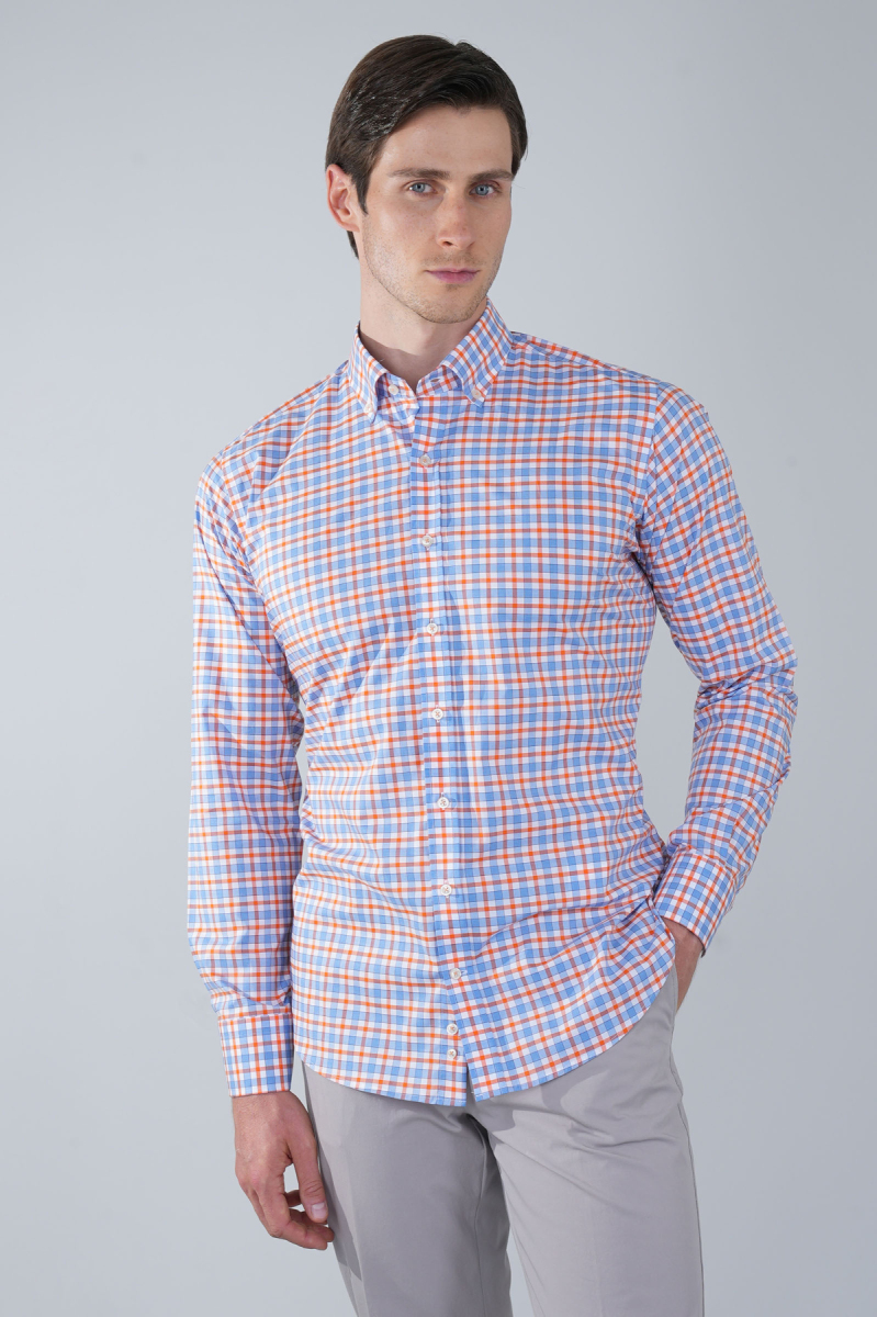 Regular Fit Paşa Yaka Cepsiz Turuncu Pamuk Erkek Gömlek