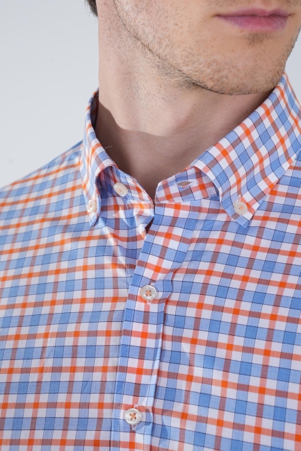 Regular Fit Paşa Yaka Cepsiz Turuncu Pamuk Erkek Gömlek - 3