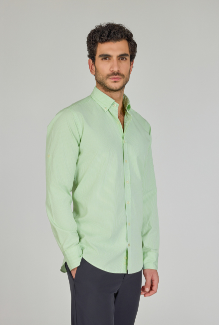 Regular Fit Paşa Yaka Cepsiz Yeşil Pamuk Erkek Gömlek - 3