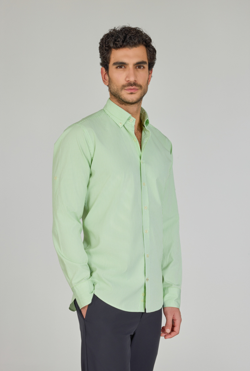 Regular Fit Paşa Yaka Cepsiz Yeşil Pamuk Erkek Gömlek - 3