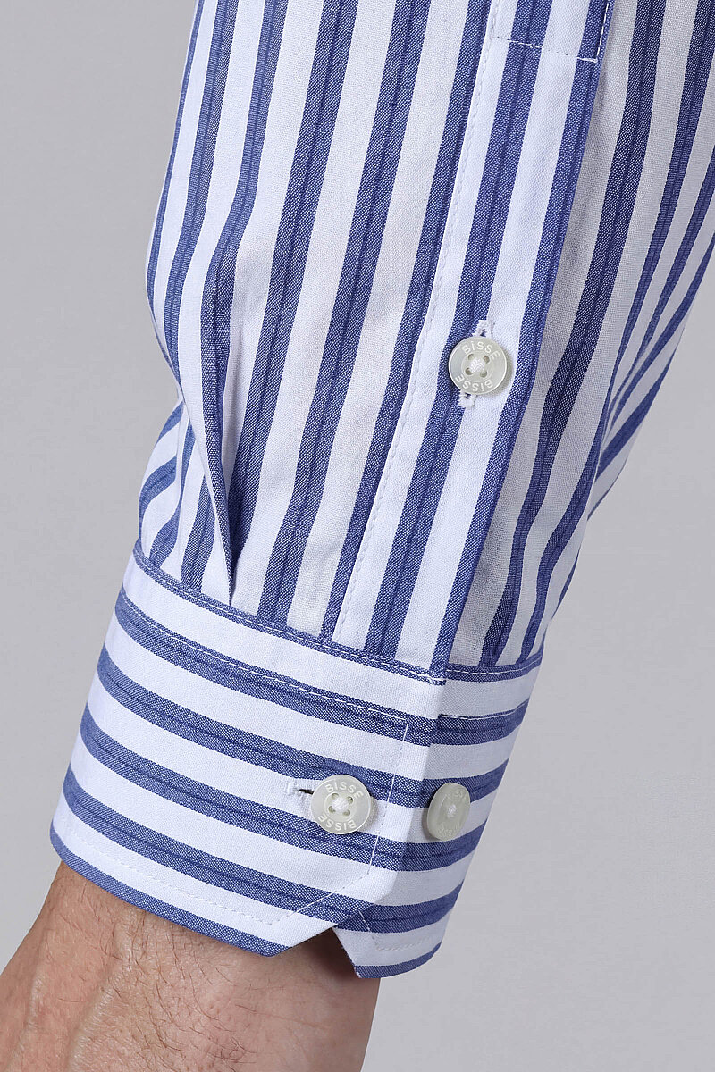 Regular Fit Paşa Yaka Çift Cep Apoletli Çizgili Pamuk Lacivert Erkek Gömlek - 4