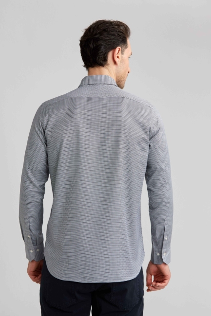 Regular Fit Paşa Yaka Desenli Gri Spor Erkek Gömlek - 2