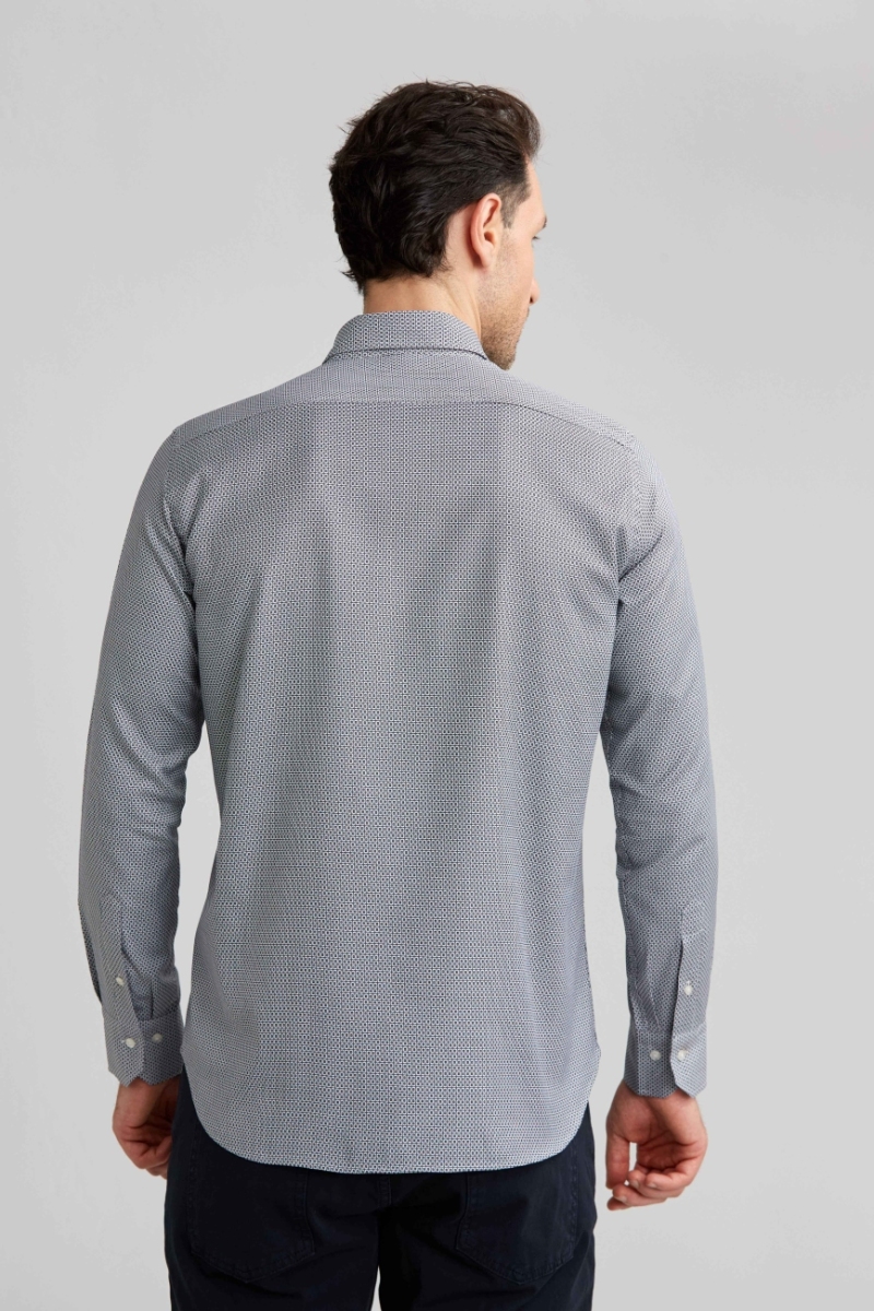 Regular Fit Paşa Yaka Desenli Gri Spor Erkek Gömlek - 2