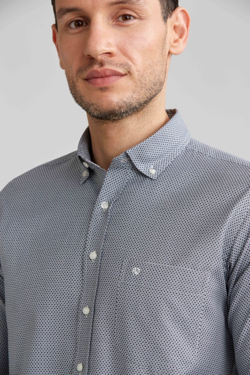 Regular Fit Paşa Yaka Desenli Gri Spor Erkek Gömlek - 3