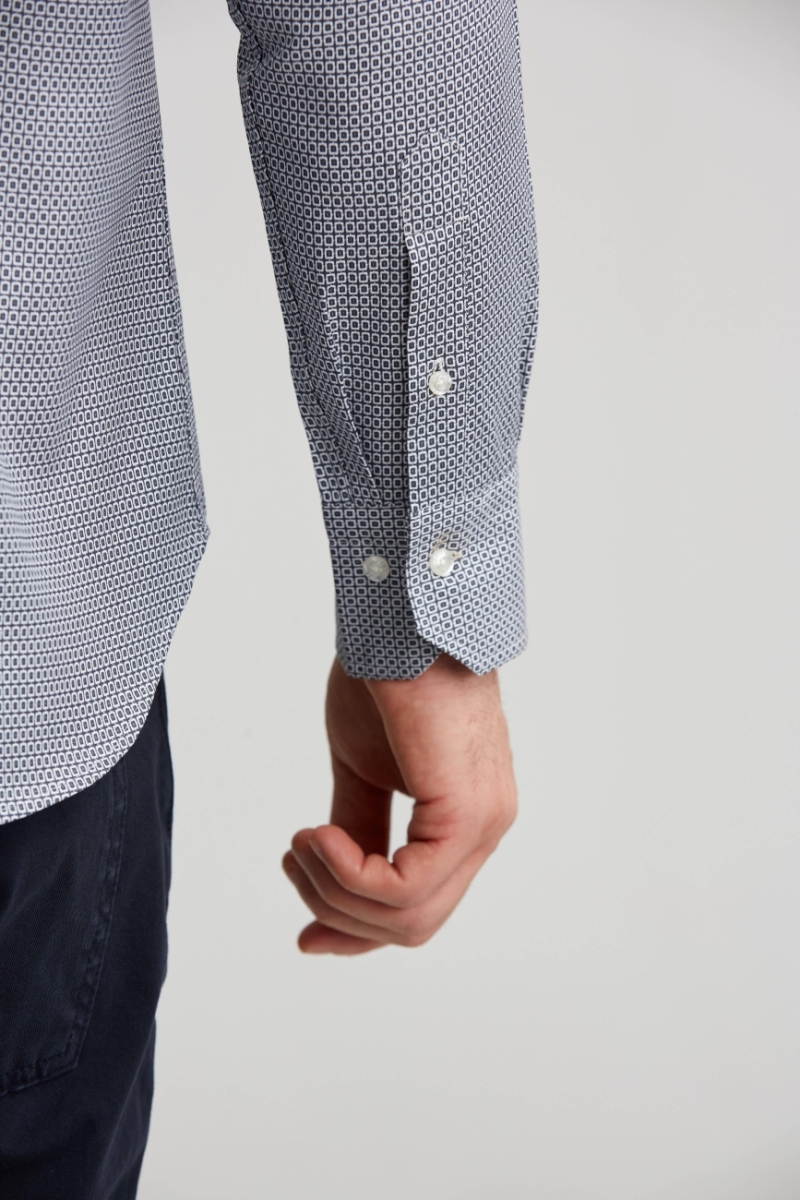 Regular Fit Paşa Yaka Desenli Gri Spor Erkek Gömlek - 5